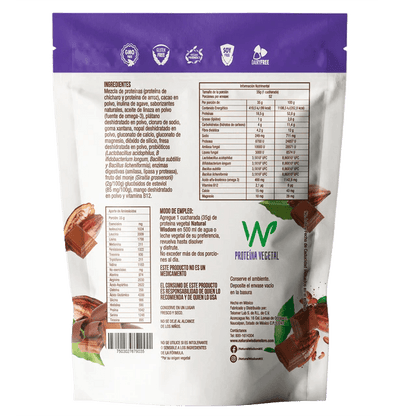 Proteína Vegetal con Probióticos, Enzimas, Omega 3 de Linaza, B12, Calcio y Magnesio 35g de Natural Wisdom | Fortalece el sistema inmune y apoya el al sistema digestivo | Polvo de 1820g Sabor Chocolate
