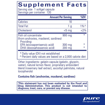 Omega 3 EPA/DHA Pure Encapsulations | Funcionamiento normal del cerebro, cardiovascular  | 120 cápsulas