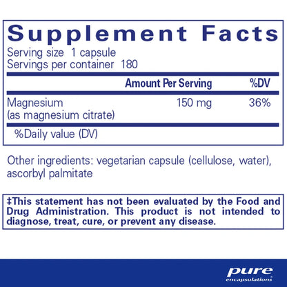 Citrato de Magnesio Pure Encapsulations 150 mg | Función neuromuscular | 90 cápsulas