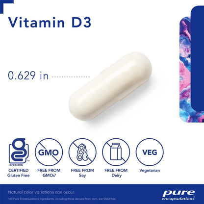 Vitamina D3 5000 UI Pure Encapsulations | Absorción y utilización del calcio | 60 cápsulas
