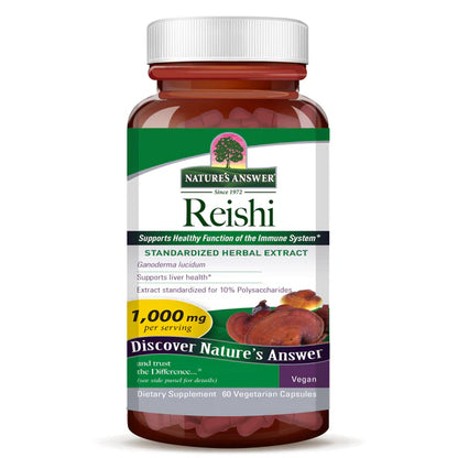 Hongo Reishi 1000mg por porción de Nature's Answer | Fortalece el Sistema Inmunológico - Antioxidante Natural | 60 cápsulas veganas