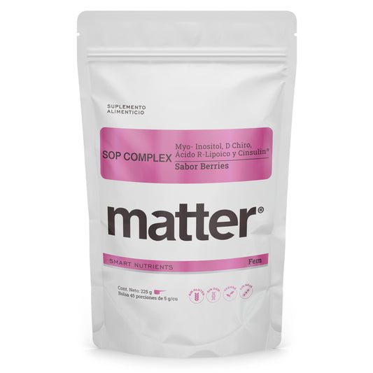 Myo-Inositol, D Chiro, Ácido R-Lipoico y Cinsulin® 5g SOP Complejo de Matter | Apoyo contra el Síndrome de Ovario Poliquístico | Bolsa 225 gr Sabor Bayas