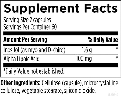 Myo & D-Chiro Inositol 1.6g + Ácido Alfa Lipoico 100mg Sensitol™ de Designs for Health | Sensibilidad a la Insulina - Función Metabólica Saludable | 120 Cápsulas Vegetales