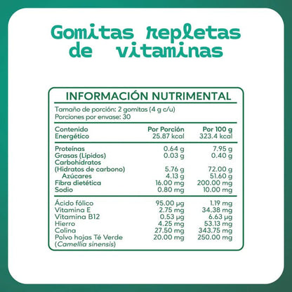 Extracto de Té Verde  Vitaminas y Minerales 4g Neuro Focus Nootrópico de Súluu | Promueve la función cognitiva, contribuyendo a la concentración y la memoria | 240g en 60 gomitas sabor Limón - Jengibre