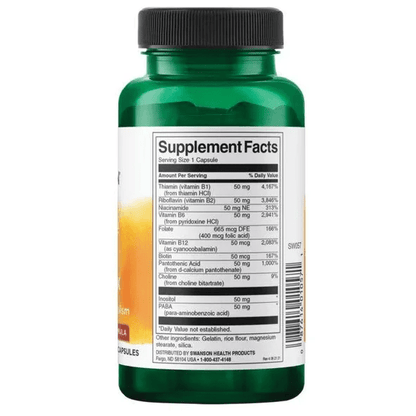 Vitaminas del complejo B + Colina + Inositol + PABA de Swanson | Apoya un metabolismo saludable, con energía y vitalidad | 100 y 250 cápsulas vegetales