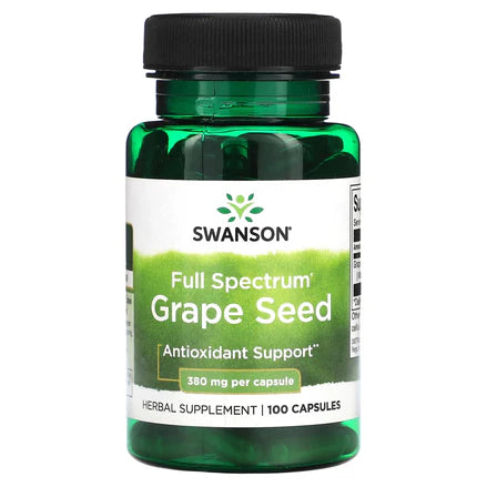 Semilla de Uva Espectro Completo 380mg de Swanson | Potente antioxidante para protección celular | 100 cápsulas vegetales