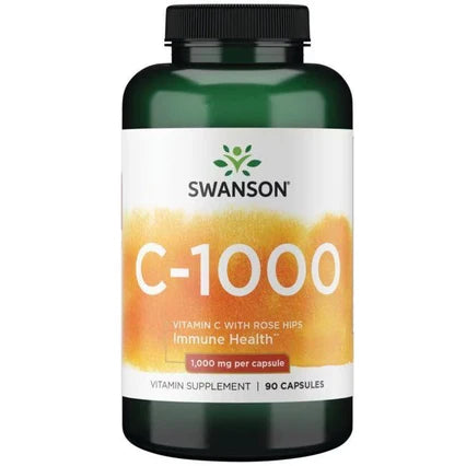 Vitamina C 1000mg con escaramujo de Swanson | Apoya el sistema inmunológico y ayuda en la absorción de hierro | 90 cápsulas vegetales