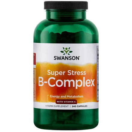 Complejo B Super Estrés con Vitamina C de Swanson | Promueve la función metabólica, aumentando los niveles de Energía | 240 cápsulas vegetales