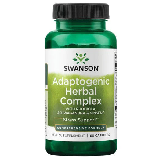 Complejo Adaptogénico a base de Ashwagandha, Rhodiola y Ginseng de Swanson | Manejo del Estrés, aumentando energía y vitalidad | 60 Cápsulas vegetales