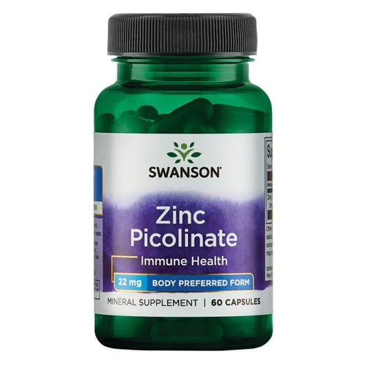 Picolinato de Zinc 22mg de Swanson | Ayuda a la cicatrización de la piel, promoviendo el metabolismo celular | 60 cápsulas vegetales