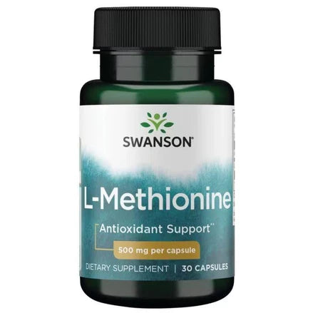 L-Metionina 100% pura 500 mg de Swanson | Soporte antioxidante para el organismo y detoxificación | 30 cápsulas vegetales