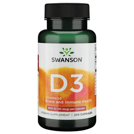 Vitamina D3 400 UI | Swanson | Salud Ósea y Absorción de Calcio | 250 cápsulas