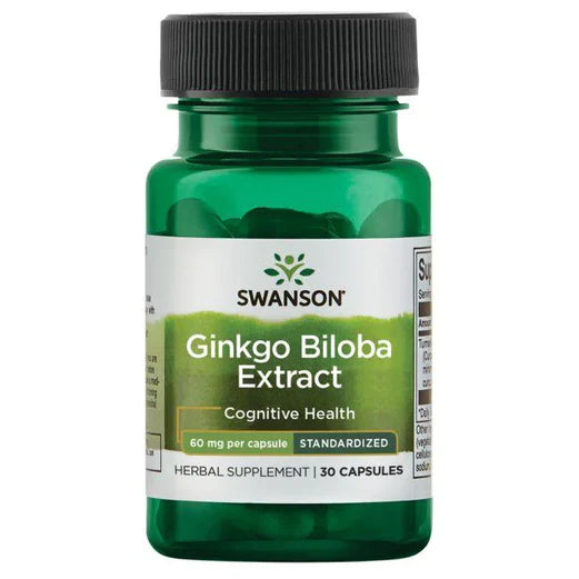 Extracto de Ginkgo Biloba estandarizado 30mg de Swanson | Promueve el funcionamiento cognitivo, concentración y memoria | 30 cápsulas vegetales