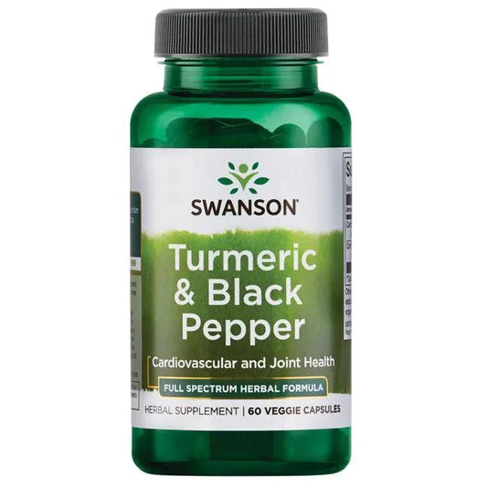 Cúrcuma y Pimienta Negra 605mg de Swanson | Apoyo cardiovascular y función de las articulaciones | 60 cápsulas veganas