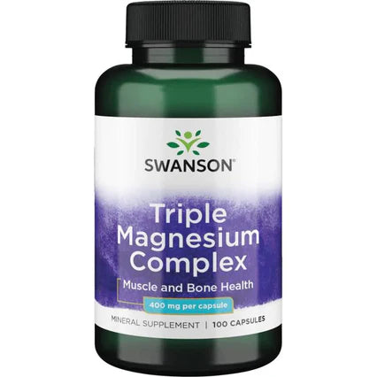 Complejo Triple de Magnesio 400mg de Swanson | Fortalecimiento óseo y dental - Aumenta energía y vitalidad | 120 cápsulas vegetales