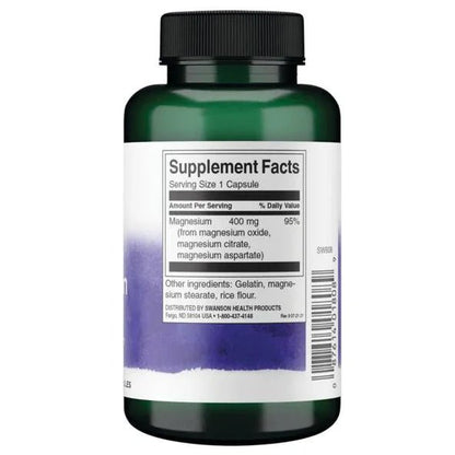 Complejo Triple de Magnesio 400mg de Swanson | Fortalecimiento óseo y dental - Aumenta energía y vitalidad | 120 cápsulas vegetales