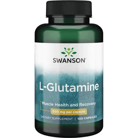 L-Glutamina 500mg de Swanson | Ayuda en la recuperación muscular, aumentando los niveles de energía | 100 cápsulas vegetales