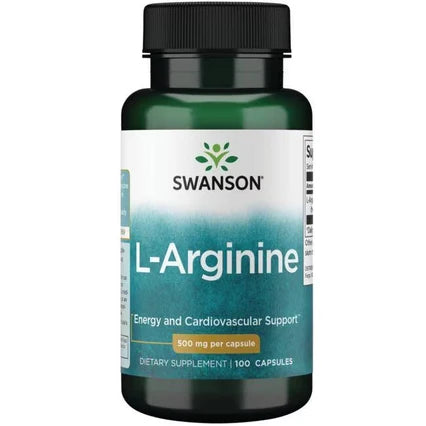 L-Arginina 500 mg de Swanson | Apoyo Cardiovascular y del Sistema Inmunológico | 100 cápsulas vegetales