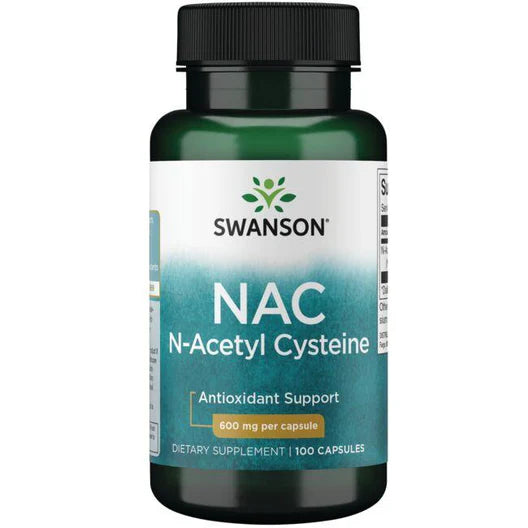 NAC (N-Acetil Cisteína) 600 mg de Swanson |  Ayuda a aumentar los niveles de glutatión, un antioxidante crucial en el cuerpo, protegiendo las células del daño oxidativo | 100 cápsulas vegetales