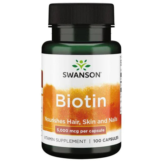 Biotina 5000 mcg de Swanson| Promueve el Cuidado del Cabello, Piel y Uñas | 100 cápsulas vegetales