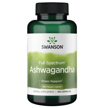 Ashwagandha 450mg de Swanson | Combate el estrés y la ansiedad, promoviendo el bienestar general | 100 cápsulas vegetales