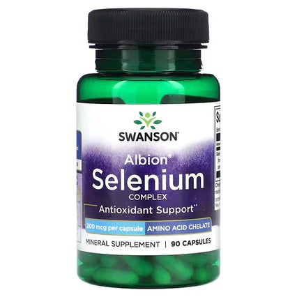 Complejo de Selenio Albion 200 mcg de Swanson | Favorece la función metabólica y promueve una potente acción antioxidante | 90 cápsulas vegetales