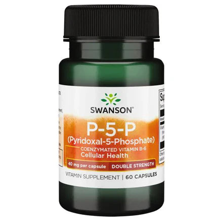 P-5-P (piridoxal-5-fosfato) Doble Concentración 40 mg de Swanson | Apoyo cardiovascular y promueve el metabolismo energético | 60 cápsulas vegetales