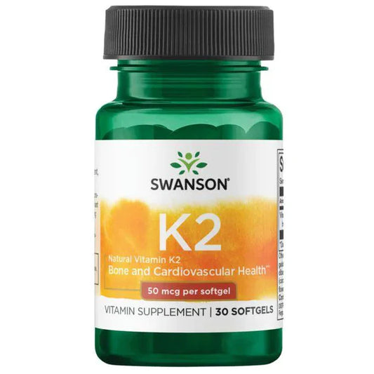 Vitamina K2 50 mcg de Swanson | Esencial para la correcta coagulación sanguínea y para prevenir la calcificación arterial, ayudando a mantener las arterias saludables | 30 cápsulas blandas vegetales