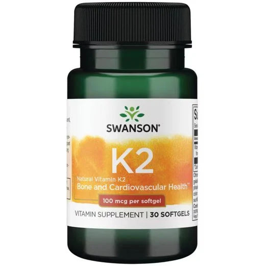 Vitamina K2 100 mcg de Swanson | Esencial para la correcta coagulación sanguínea y para prevenir la calcificación arterial, ayudando a mantener las arterias saludables | 30 cápsulas vegetales