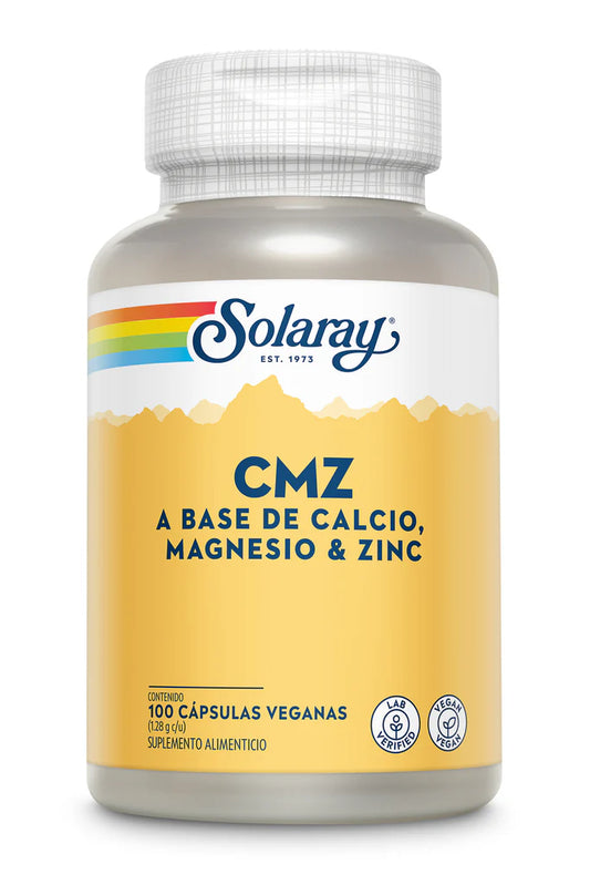 CMZ Calcio, Magnesio & Zinc con Ácido Glutámico HCl de Solaray | Sistema Digestivo, Función Muscular y Cardiovascular | 100 cápsulas veganas