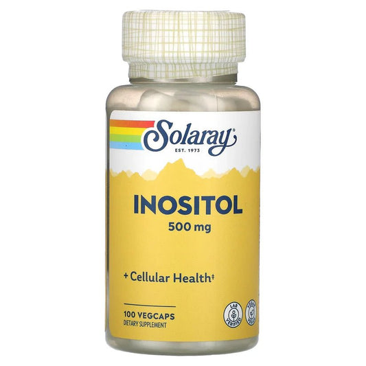 Inositol 500mg de Solaray | Regulación de la ansiedad, Bienestar hormonal, Función cognitiva, Promueve la calma | 100 cápsulas veganas