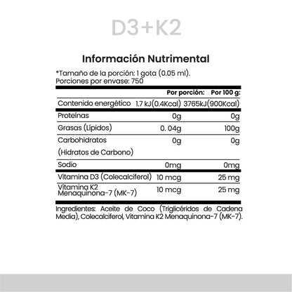 Vitamina D3 + K2 Alta absorción de CellX | Favorece metabolismo del calcio | gotas 30 ml