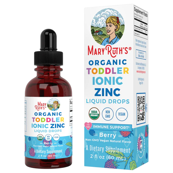 Zinc Iónico Orgánico 3mg Para Niños de Mary Ruth's | Apoya el crecimiento y desarrollo saludable | Gotero de 60ml Sabor a Baya - 30 servicios