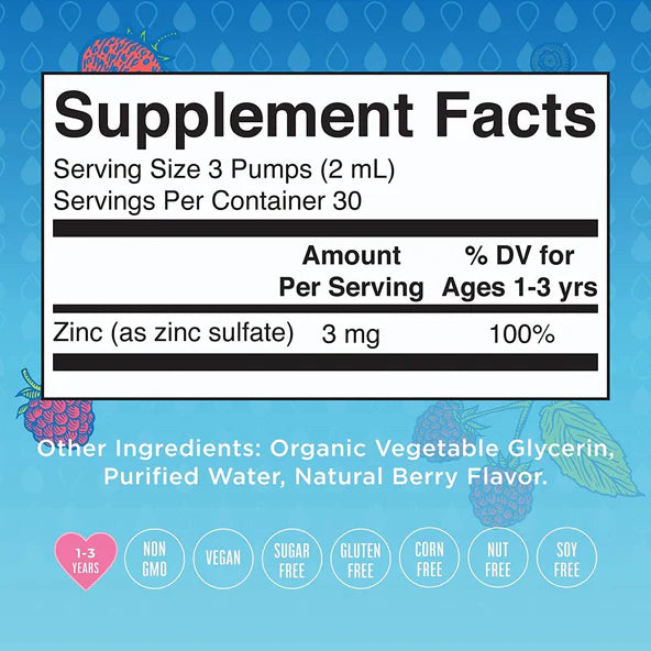 Zinc Iónico Orgánico 3mg Para Niños de Mary Ruth's | Apoya el crecimiento y desarrollo saludable | Gotero de 60ml Sabor a Baya - 30 servicios