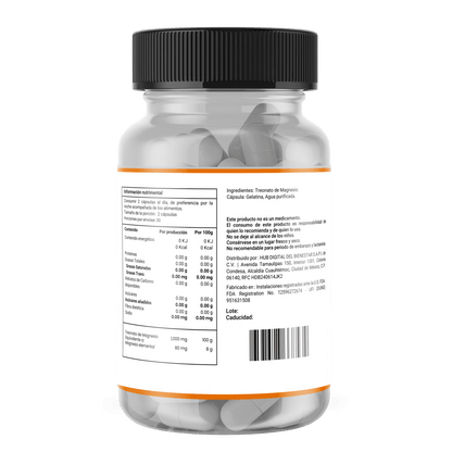 Magnesio Neuro  L- Treonato de Magnesio de Briah | Función cognitiva | 60 cápsulas blandas