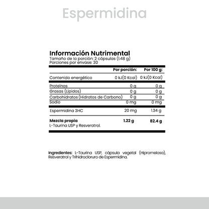 | Espermidina de CellX |Espermidina, Resveratrol y Taurina 60 Cápsulas