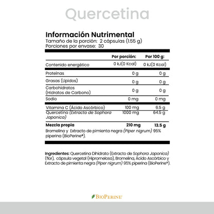 | Quercetina de Cellx | Quercetina, Bromelina, Vitamina C y Bioperine® 60 Cápsulas