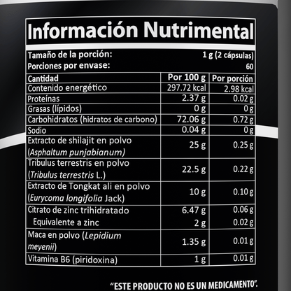 Proyectile 500mg de Natural Health | Maca, Shilajit y Tribulus Terrestris para Energía y Vitalidad Masculina | 120 cápsulas