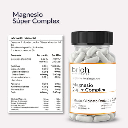 Magnesio Súper Complex | 4 tipos de Magnesio + Vitamina b6 | 60 Cápsulas
