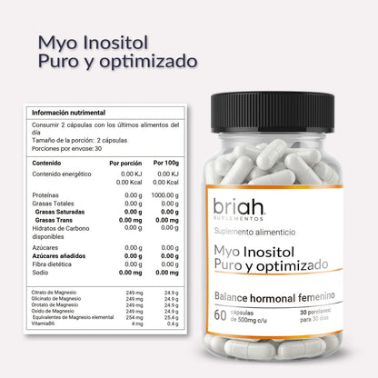 Myo Inositol Puro y Optimizado de Briah | Balance Hormonal Femenino | 60 Cápsulas