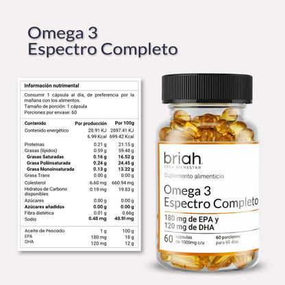 Omega 3 Espectro Completo de Briah | Función Cardiovascular y Cognitiva |  60 Cápsulas