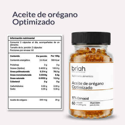 Aceite de Orégano 200 mg 97% Corvacol | Soporte del Sistema Inmunológico | 60 Cápsulas
