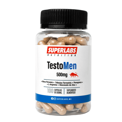 Maca Peruana, Tribulus Terrestris, Fenogreco, L-arginina y Zinc | TestoMen 500mg | 100 Cápsulas