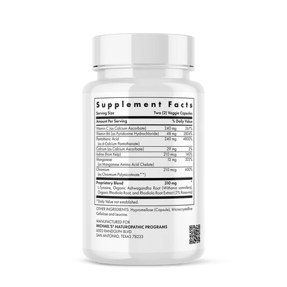 Rhodiola, Ashwagandha, B5, B6, Calcio Thyrodrenal de Michael's Health | Contribuye a reducir el estrés, mejora el metabolismo energético | 60 Cápsulas Veganas