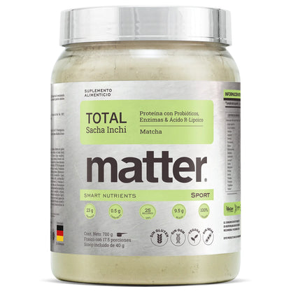 Proteína en Polvo con Probióticos y Enzimas Digestivas |Mezcla Vegana de Sacha Inchi, Chícharo y Arroz | Total Sport de Matter | 700g