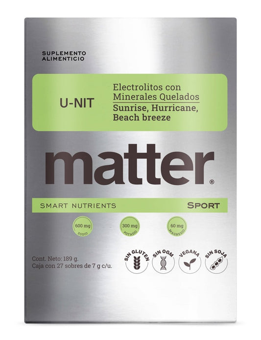 Electrolitos U-NIT de Matter | Favorece la recuperación, aporta hidratación | 27 sobres de 7 g