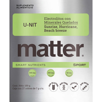 Electrolitos U-NIT de Matter | Favorece la recuperación, aporta hidratación | 27 sobres de 7 g