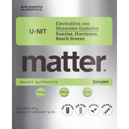 Electrolitos U-NIT de Matter | Favorece la recuperación, aporta hidratación | 27 sobres de 7 g