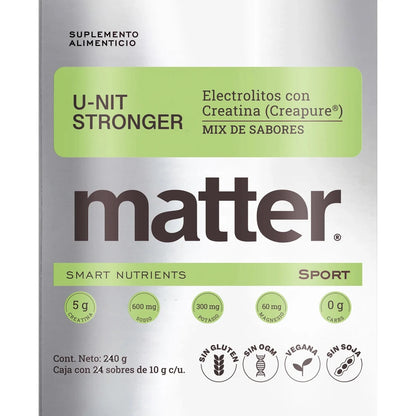 Electrolitos U-NIT Stronger de Matter | Favorece la recuperación, aporta hidratación | 24 sobres de 10g