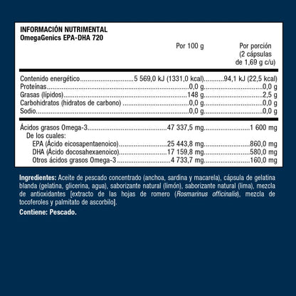 Omega-3 para la Salud Cardiovascular | OmegaGenics EPA-DHA 720 | Metagenics | 60 Cápsulas